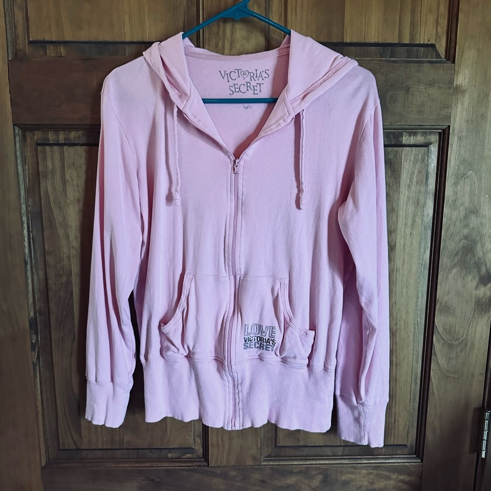 Victoria's Secret vintage Y2K Light Pink Zip-Up Hoodie Size Small